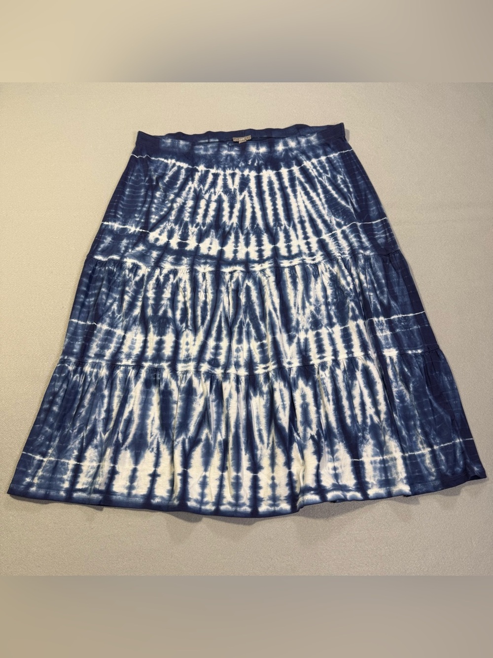 J.Jill Blue White Tie Dye Tiered Midi Skirt Women’s Size M Boho Pull On Cotton